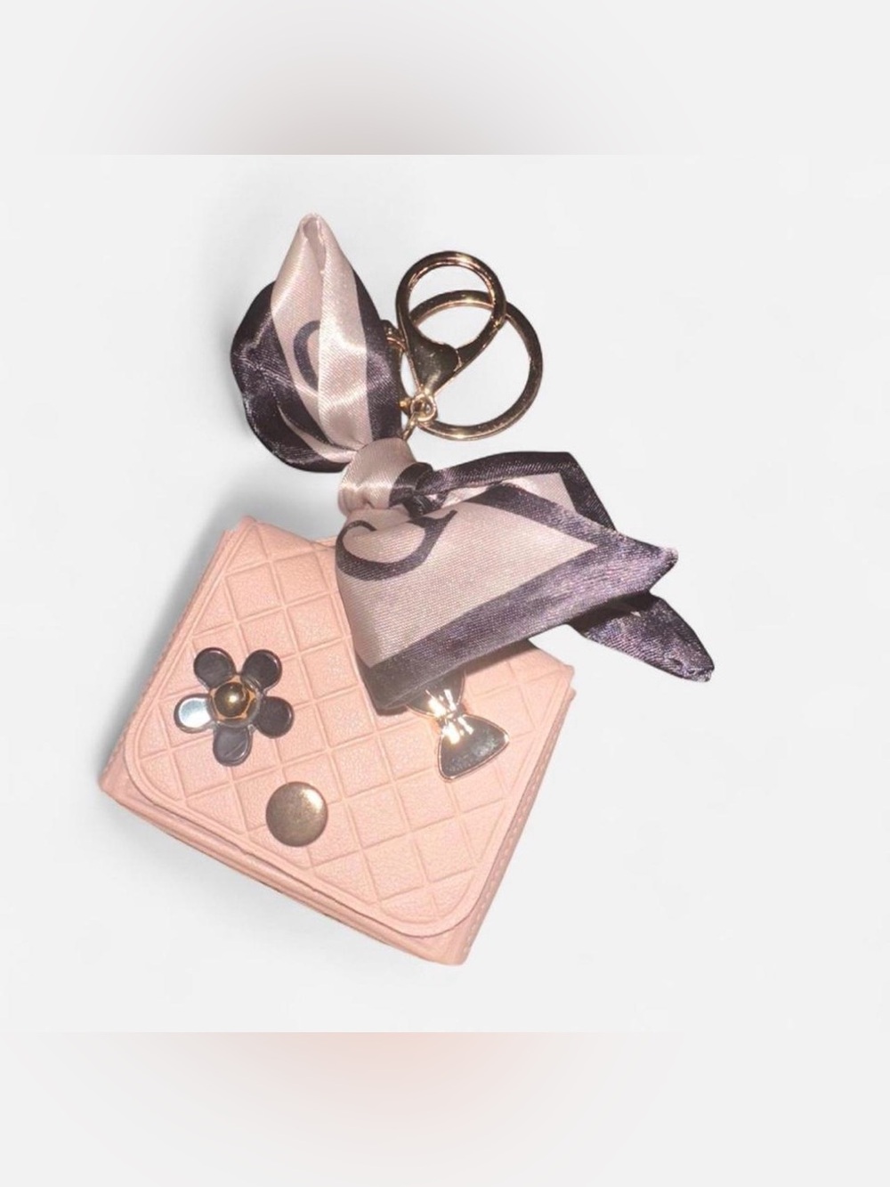 Pink Quilted Floral Charm Key with Scarf Accent